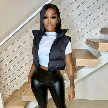 Herbst und Winter Damen kurze Baumwolle Daunenweste kurze Stehkragen warme ärmellose Steppweste Outdoor-Reisejacke Tops.