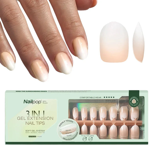 NAILPOP 150Pcs 4 in 1 Ombre Gel Nail Tips White Gradient Soft Gel False Nail Tips Soak Off Fake Nails Extensions DIY 15 Sizes.