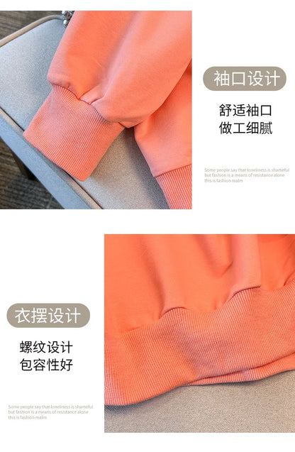 175kg plus size Damen büste Frühling Herbst loser Rundhals ausschnitt bedrucktes Langarm-Sweatshirt schwarz orange 5xl 6xl 7xl 8xl 9xl.