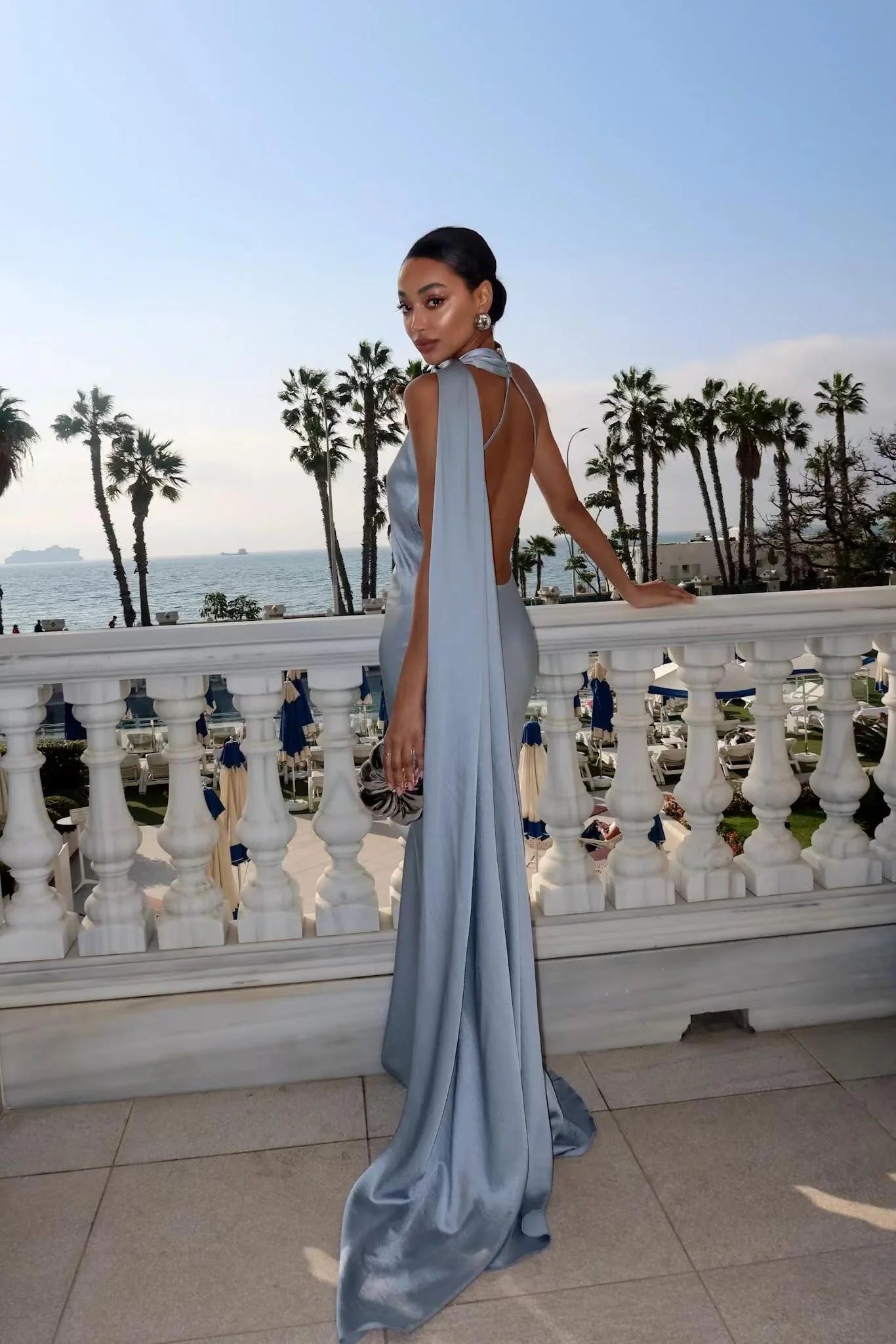 Band hängenden Hals lange Kleider schräg Schulter schnüren rücken frei seidig Satin Temperament Slim Fit Neck holder Frau Fischschwanz Kleid