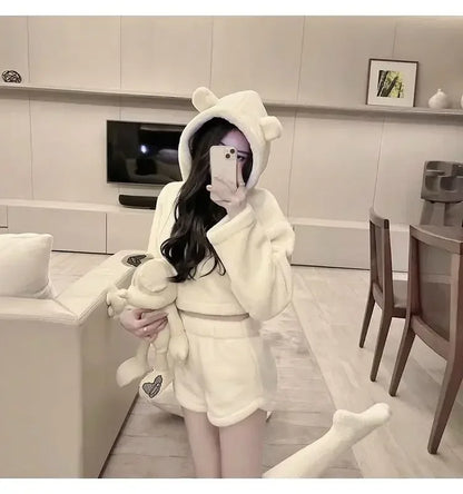 Stylish Pajama Sets for Women Kawaii Girls Autumn Winter Clothing Japan Style Long Sleeve Shorts Young Students Home Casual Soft