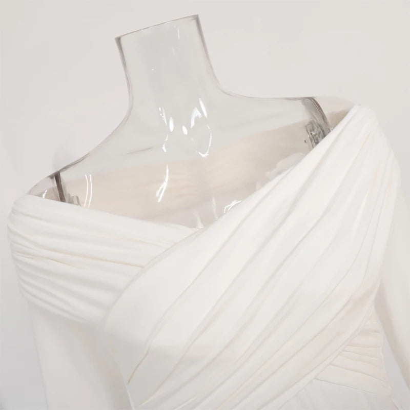 Chic Sexy Criss-cross Pleated Slash Neck Slim Fit Solid Color Basic 2024 Sexy Hot Female Long-sleeves High Waisted Bodysuit Tops