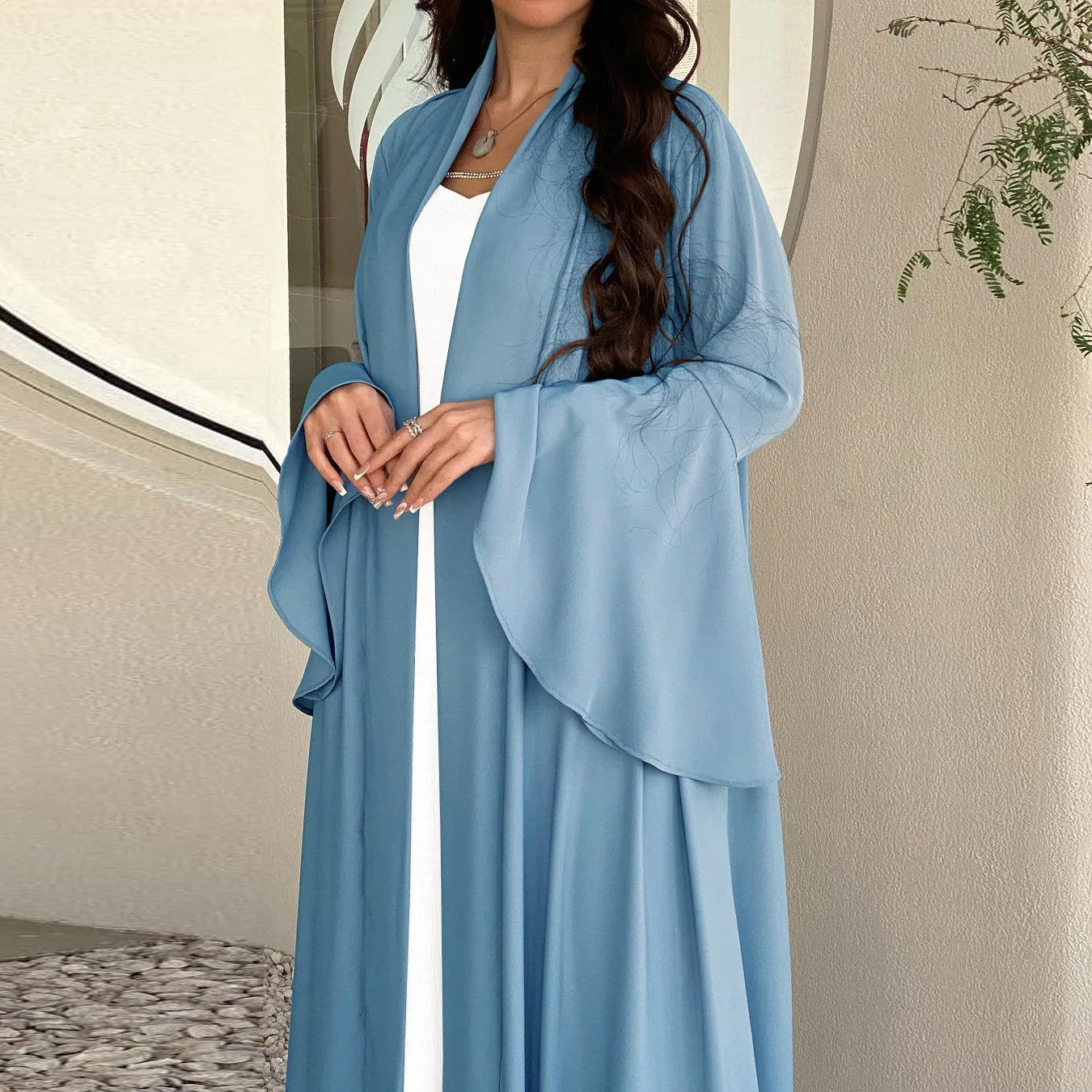 Eid Ramadan Open Abaya Dubai Luxury Elegant Ruffle Sleeve Solid Color Shawl Cardigan Kebaya Kaftan Robe Clothing Caftan Femme.