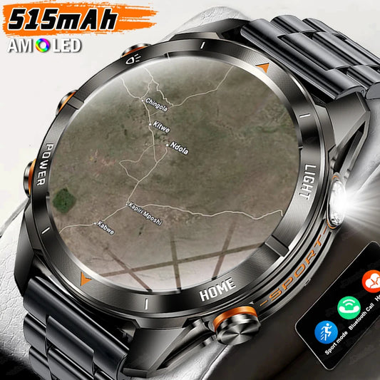 New Outdoor Sport Smart Watch Men 1.46" AMOLED Screen LED Flashlight 515mAh Battery 10ATM Waterproof Bluetooth Call Smartwatch.