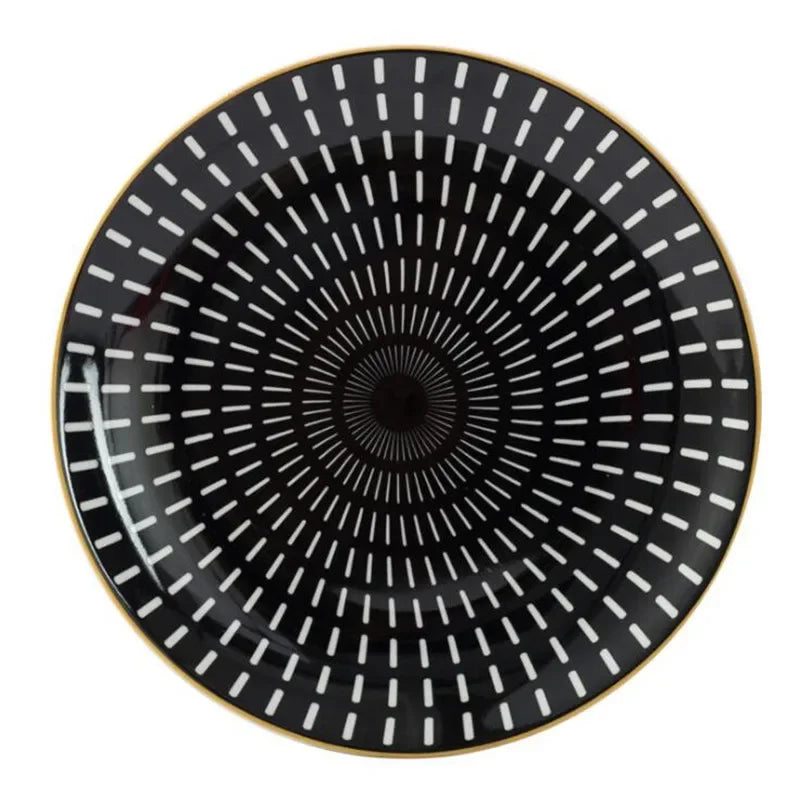 Geometric Design Gold Plating Meal Plate Porcelain Kitchen Dinner Plates Ceramics Food Tray Salad Dish 6/8/10 Inch 1Pcs