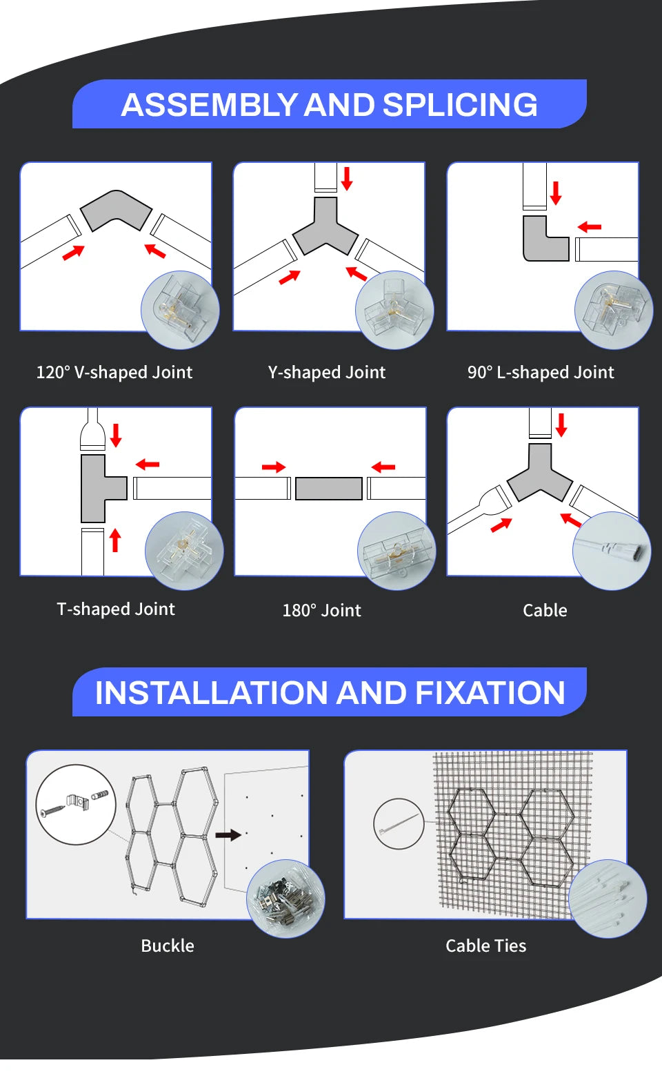 Hexagon LED lighting Ceiling Light Honeycomb Tube for BarberShop Car Garage Workshop Auto Body Repair LED Light 6500K.