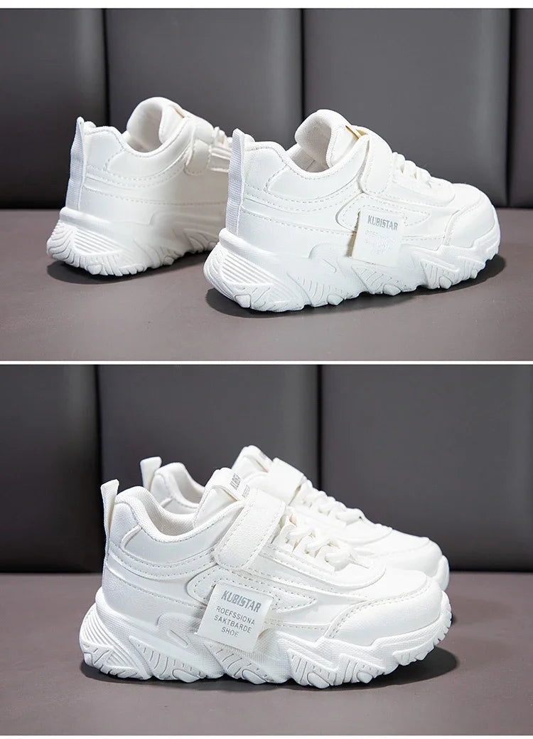 2024 New Versatile Soft Breatheable Hook & Loop White Boys and Girls Children Sneakers Cute Korean Style Uniform School Shoes.