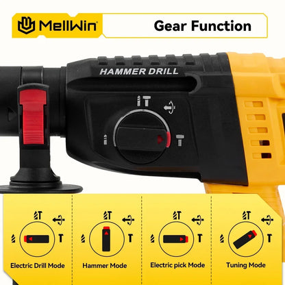MELLWIN 26 mm bürstenloser elektrischer Bohrhammer, multifunktionaler Bohrhammer, Schlagbohrmaschine, Werkzeugset für Makita 18 V Batterie-Pin