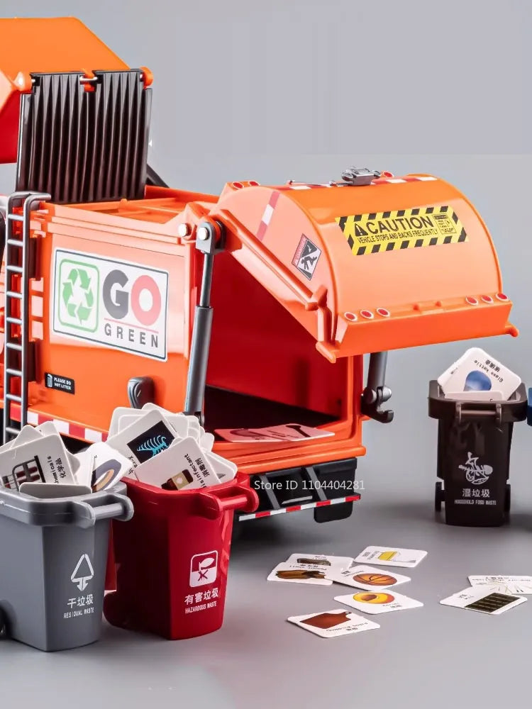 1:18 Electric Sanitation Garbage Truck Toy Cars Model Alloy Water Tanker Diecast Light Sound Vehicle Children's Educational Toys.