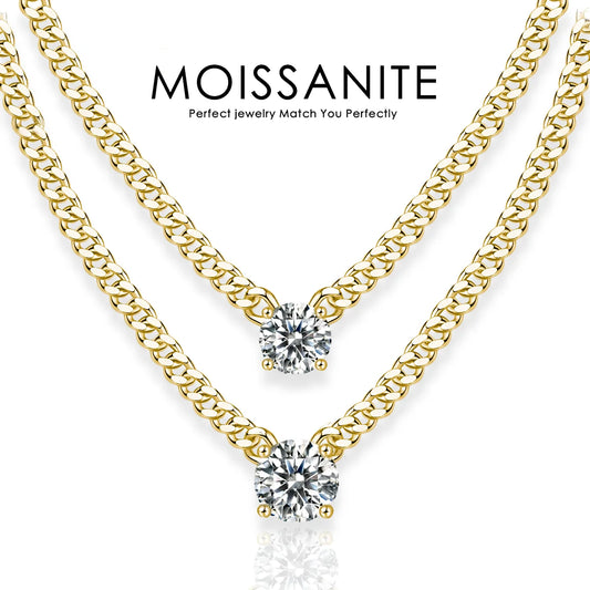 1ct 2ct 3ct Moissanite Cuban Chain Pendant Necklace - Elegant Design in 18K Gold Plated S925 Sterling Silver for Women.