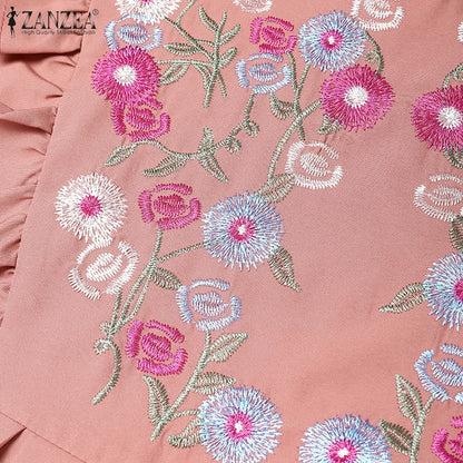 2025 Autumn Muslim Dresses Abaya ZANZEA Women Elegant Long Sleeeve Floral Dress Dubai Robe IsIamic Clothing Maxi Long Sundress