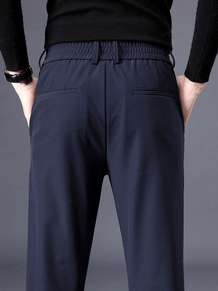Autumn Winter Casual Pants Men Thick Business Stretch Slim Elastic Waist Jogger Outdoors Korean Classic Grey Black Trousers Male.