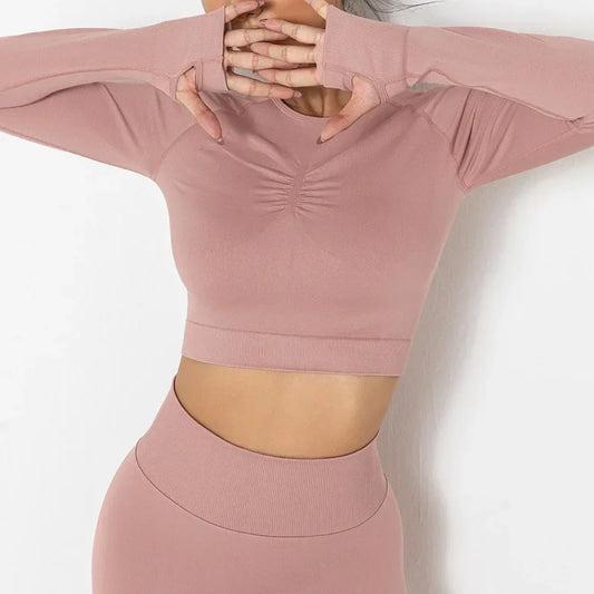 New Seamless Solid Color Peach Tight-fitting T-shirt Fitness Sport Yoga Wear Moisture Absorbing Shaping Long Sleeve Women's.