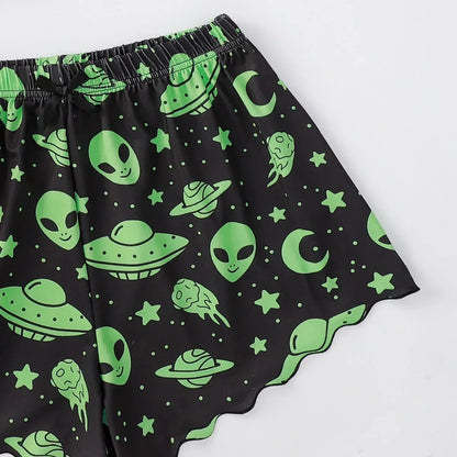 Sexy Alien Print Sling Nachtwäsche frauen Pyjamas Set V-ausschnitt Pyjamas Weibliche Homewear Ärmellose Nette Top Und Shorts.