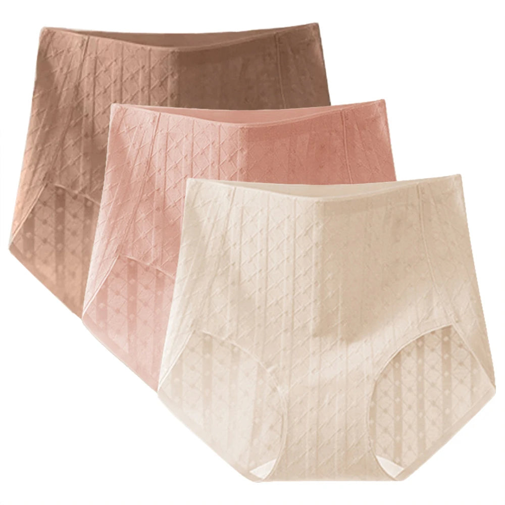 3Pcs/set Women's Seamless High Waist Cotton Panties - Tummy Control Antibacterial Hip Hugger Underwear Soft Stretch Briefs.