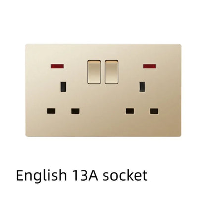 UK Standard 13A Gold USB Stecker Wandsteckdose Lichtschalter, 220V Universal 6-Loch-Doppelsteckdose mit 2,1A USB-Ladeanschluss