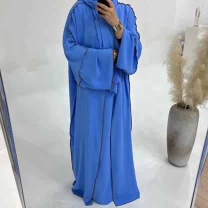 Muslim Abaya3 Pieces Dress for Women Arab Plain Hijab Ramadan Islamic