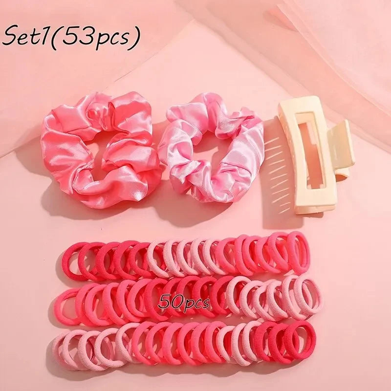 53-113Pcs Dopamine Fashion Elastic Colorful Band Hair Circles Flower Shaped Hair Accessory Grip For Women Daily Party Gift 2024.