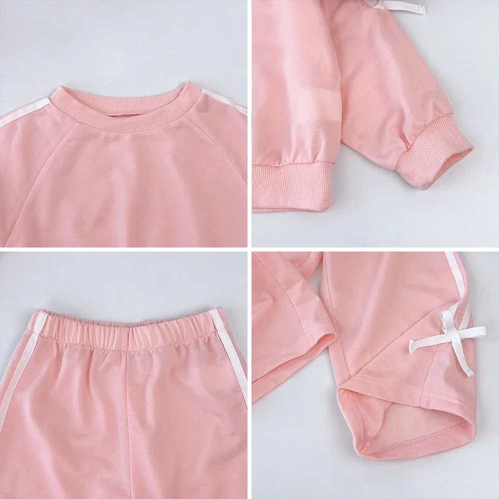 Bear Leader Kids Clothes Girls Autumn Fashion Bow Decoration Pink Sports Top+Pants Two-piece Sets Children's Daily Casual Wear.
