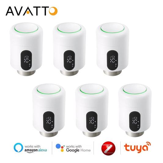 AVATTO 1~6PCS Tuya ZigBee TRV Thermostatic Valve,Smart Thermostat Radiator Actuator With Ambient Light,Alexa Google Home Alice.