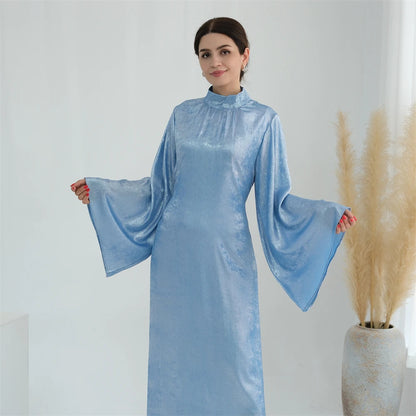 Ramadan Satin Shimmer Abaya Damen Dubai Luxury Islam Muslim Kaftan Dresses Kebaya Abayas For Women Robe Musulmane Femme Vestidos