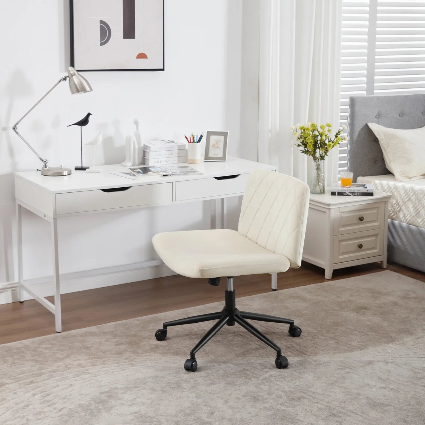 WOLTU Ergonomischer Bürostuhl aus Samt, drehbarer Rollenstuhl, Rückenlehne, gekreuzte Beine, neigbarer, höhenverstellbarer Schminkstuhl