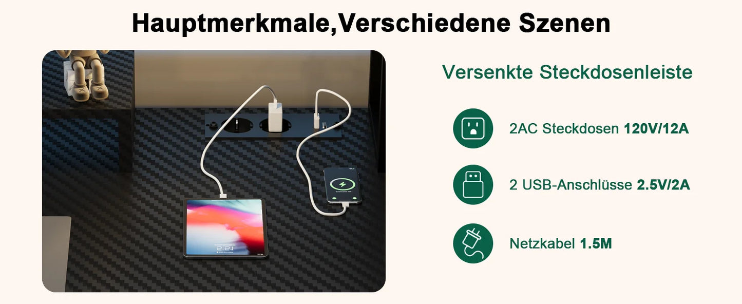 Devoko Gaming Tisch mit LED & Steckdosen,120x60 cm DIY-Stecktafel Schreibtisch mit Ablageregalen