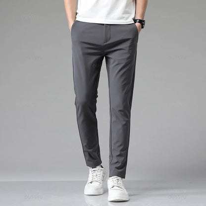 Autumn Winter Casual Pants Men Thick Business Stretch Slim Elastic Waist Jogger Korean Classic Black Gray Blue Trouser Male.