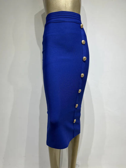 New Arrival Women Button Black Blue Red Bodycon Bandage Skirt 2024 Designer High Waist High Street Party Club Pencil Skirt 75cm