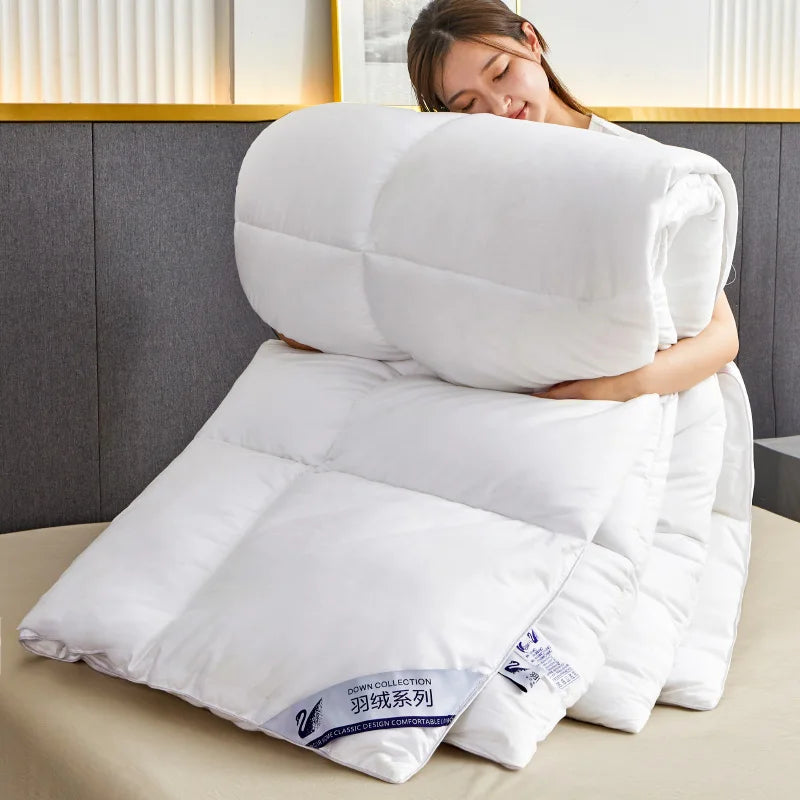 Solid White Goose Down Like Duvet Fluffy Quilted Comforter Comfortable Warm Winter/Autumn Thick Blanket 150*200cm Quilt Core.