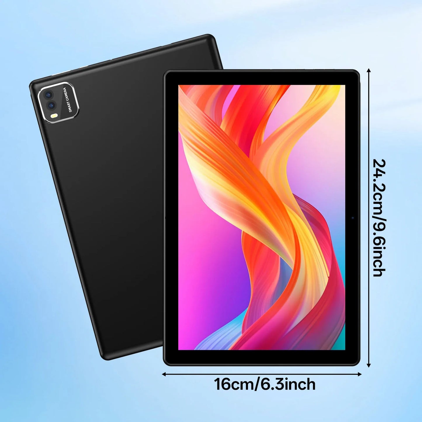 New BAKEN 10-inch Android 15 tablet with 64GB storage, keyboard, leather case, stylus, mouse, Wi-Fi, GPS, Bluetooth.