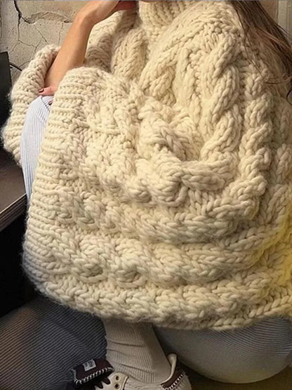 Damen lose dicke Linie Strick pullover o Hals Laterne Ärmel Strickwaren Herbst Winter solide passen alle Pullover Mode Pullover.