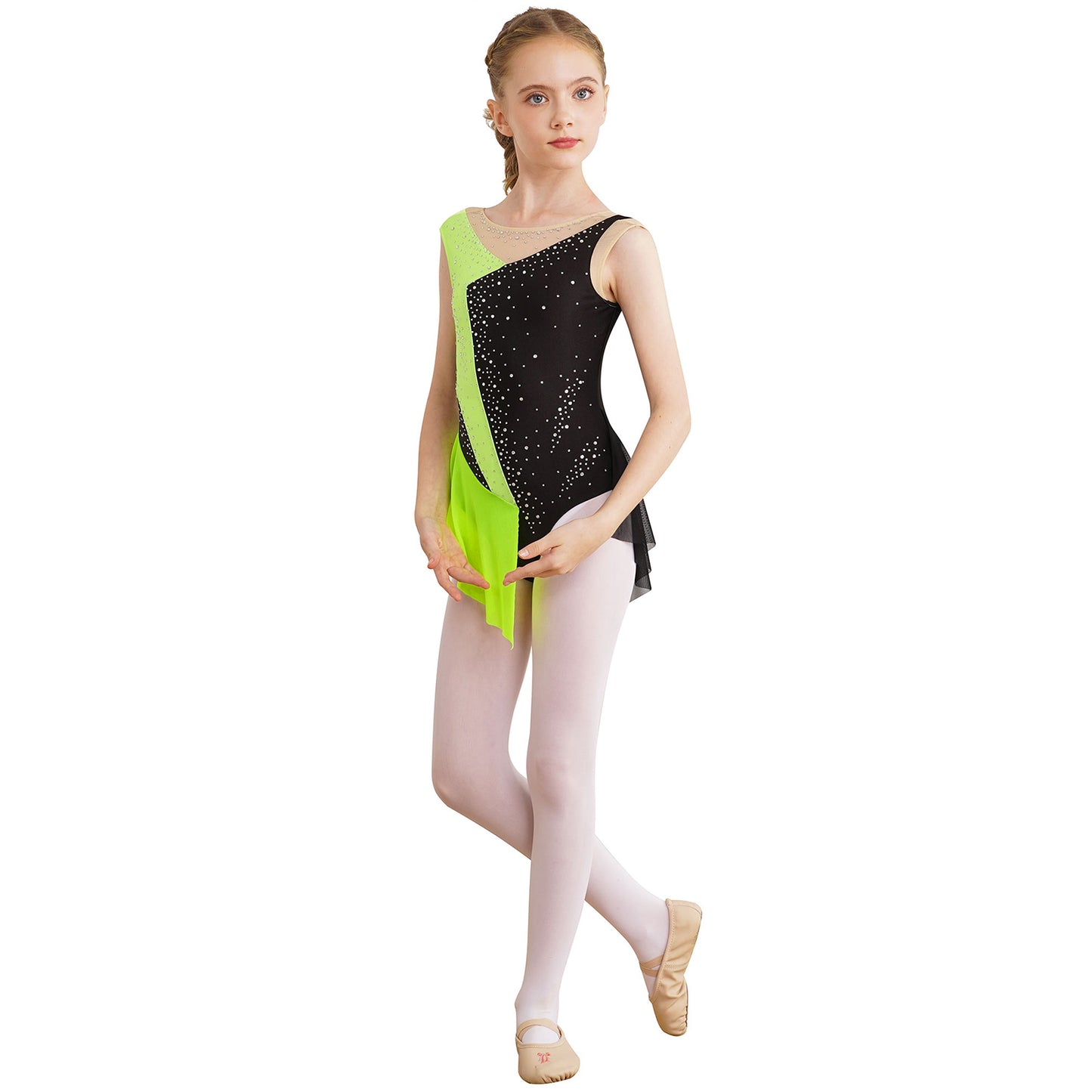 6-16Y Mädchen Ärmelloses Eiskunstlauf Trikot Kleid Ballett Rhythmische Gymnastik Lyrical Dance Body Bühne Leistung Dancewear