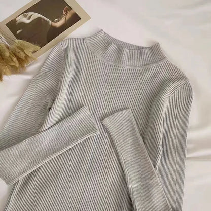 Weiche Rollkragen Frauen Herbst Winter Pullover Pullover Grundlegende Beiläufige Dünne Stretch Weiche Rippen Gestrickte Top Frau Pullover 2026.