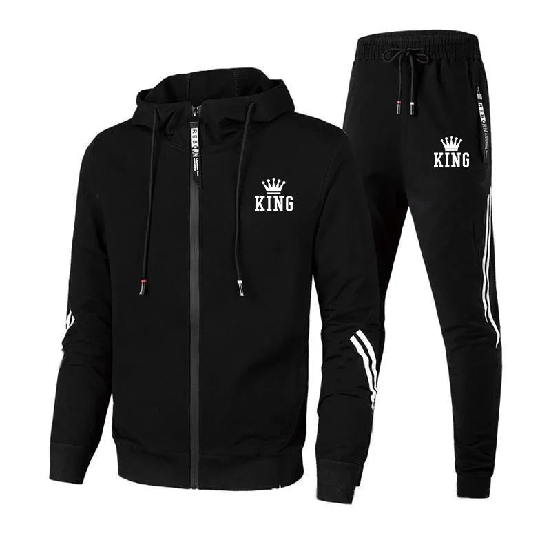 High Quality Men's Tracksuit Zipper Hooded Sweatshirt+Slim Sweatpants Set Casual Jacket Coat Jogging Clothing Fashion Print Suit.