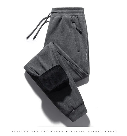 Herbst/Winter Fleece-gefütterte Herren-Hose mit Reißverschluss, warmes Fuß, Freizeithose, Übergröße, lockere Passform, gerade Bein-Jogginghose, trendig