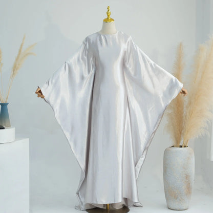 Batwing Satin Shimmer Abaya Damen Dubai Luxury Islam Muslim Kaftan Dress Women Kebaya Vestidos Djellaba Robe Femme Musulmane