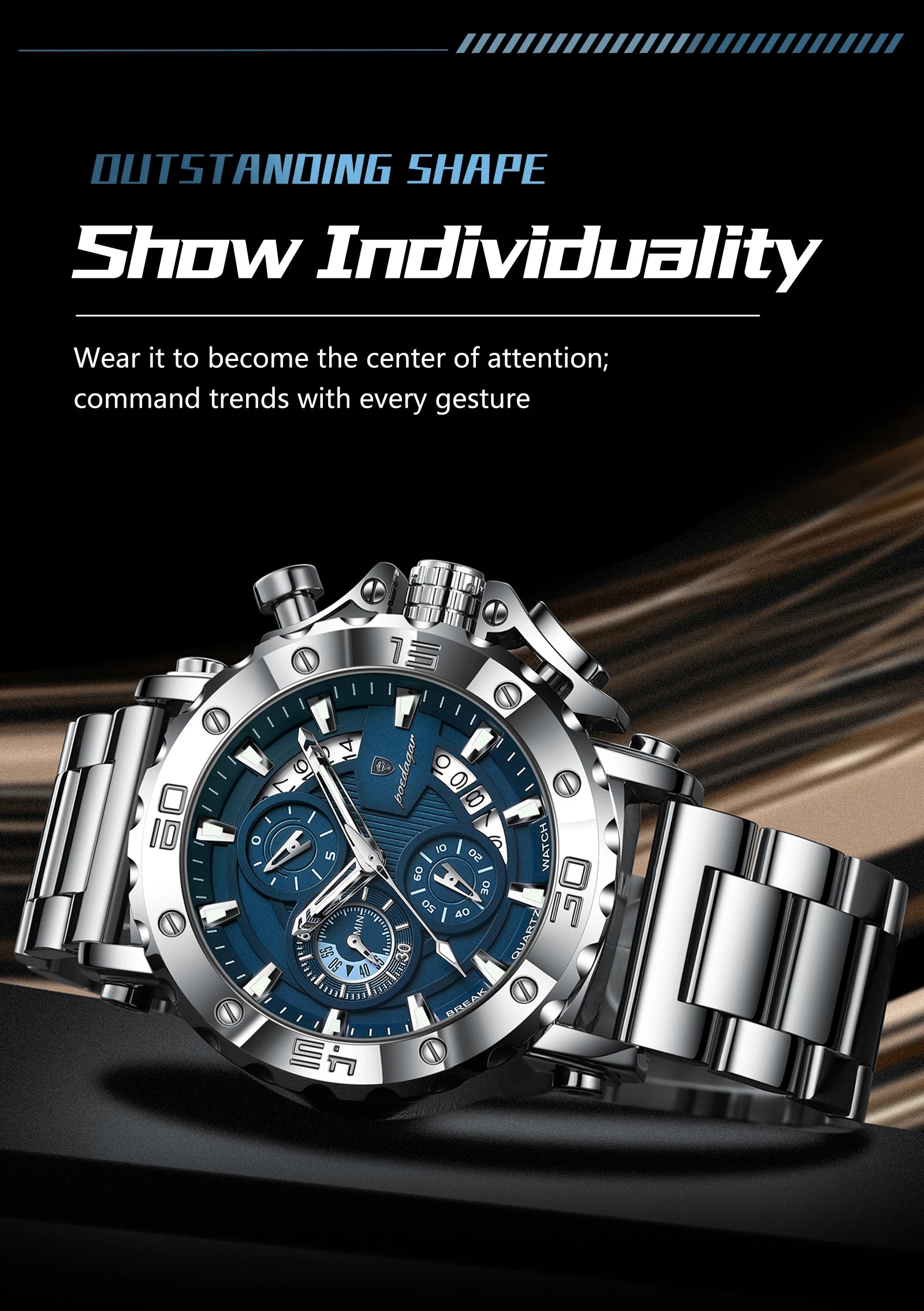 POEDAGAR Luxury Watch For Men Calendar Luminous Waterproof Man Clock Male Chronograph Stainless Steel Men's Quartz Watches Reloj.