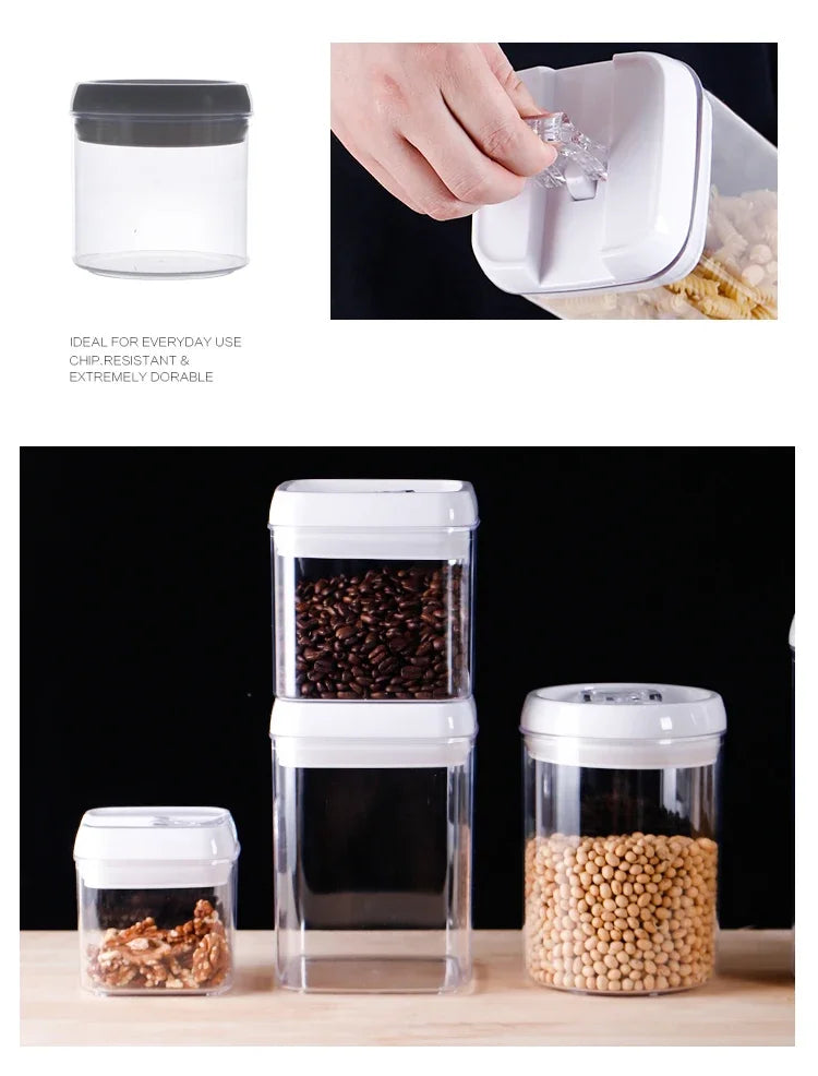 Air-Tight Food Storage Container for Cereals Easy Lock Sealed Jar Plastic Transparent Milk Powder Grains Candy Kitchen Organizer.