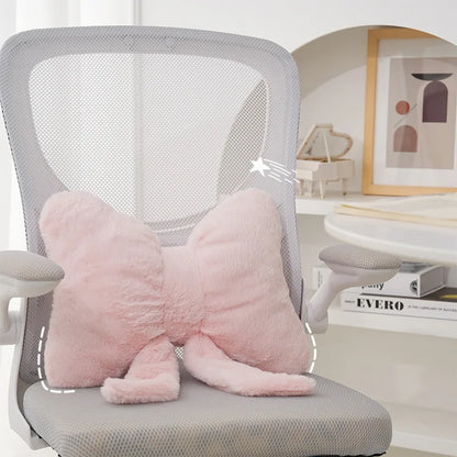 Pink bow ribbon couch pillow imitation rabbit fur comfortable car seat cushion ins style simple all-match back cushion.