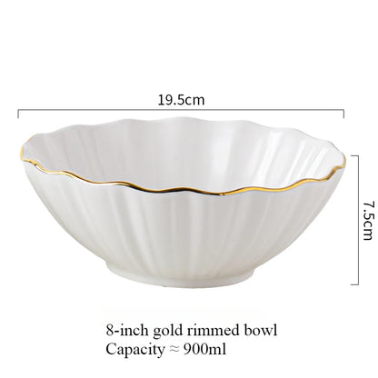 European high-end gold edged ceramic bowl, fruit salad bowl, household breakfast rice noodle bowl, hotel restaurant tableware