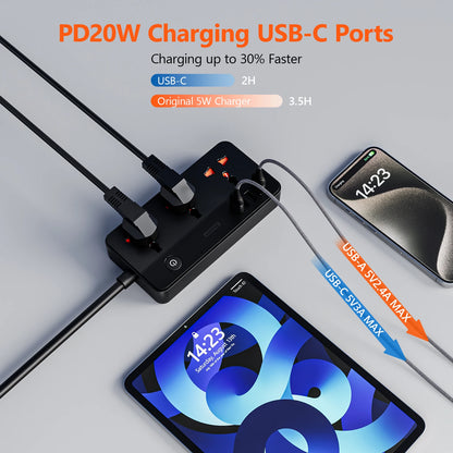 Power Multi Tap Universal Stecker EU Steckdose Steckdosenleiste mit 1,9 m Verlängerungskabel AC Typ C USB Port Charge PD 20 W Steckdose.