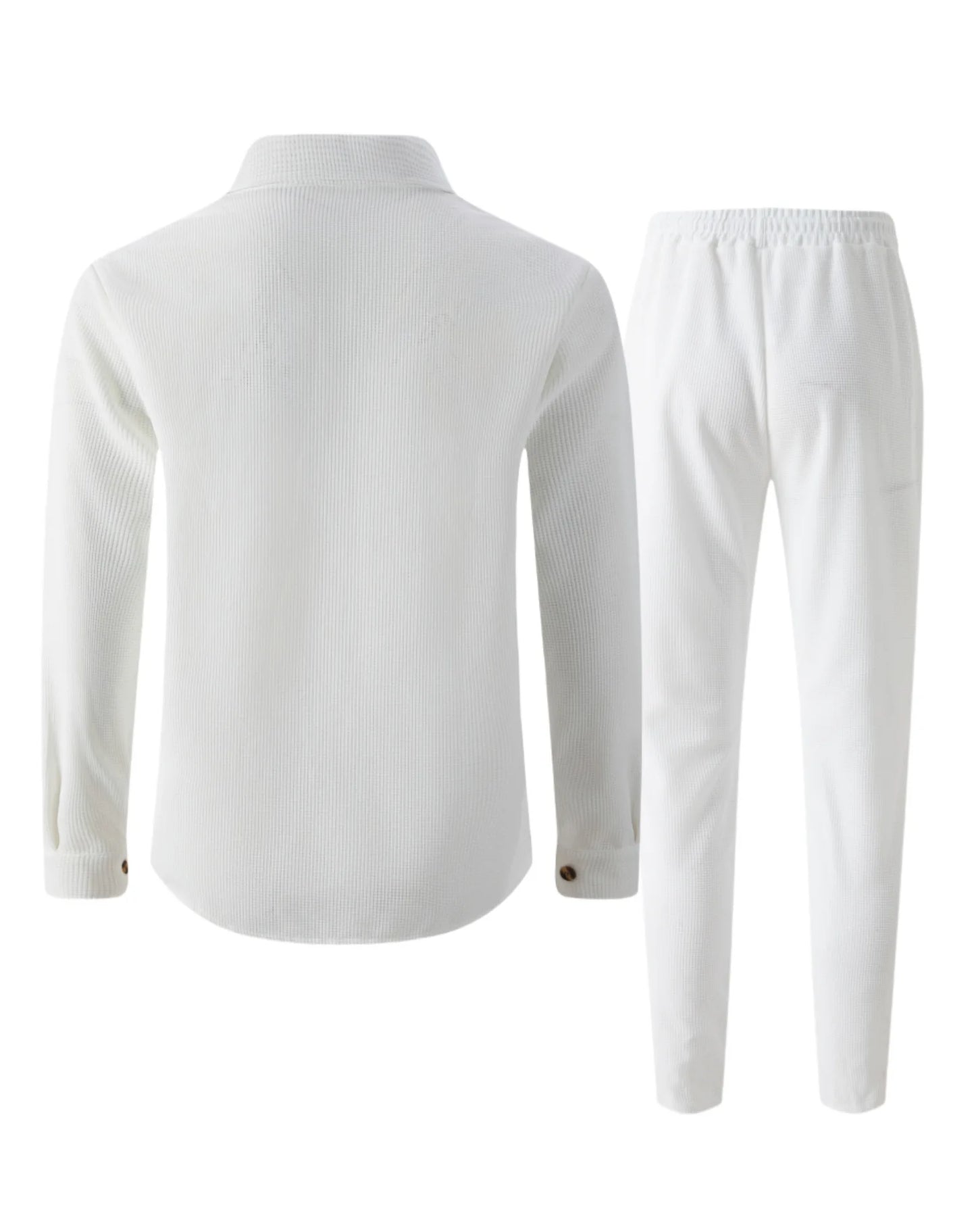 2025 Men's Autumn Casual Street Sport Two-Piece Fashion Solid Color Double-Pocket Collar Buttoned Long-Sleeved Shirt + Pants Set.