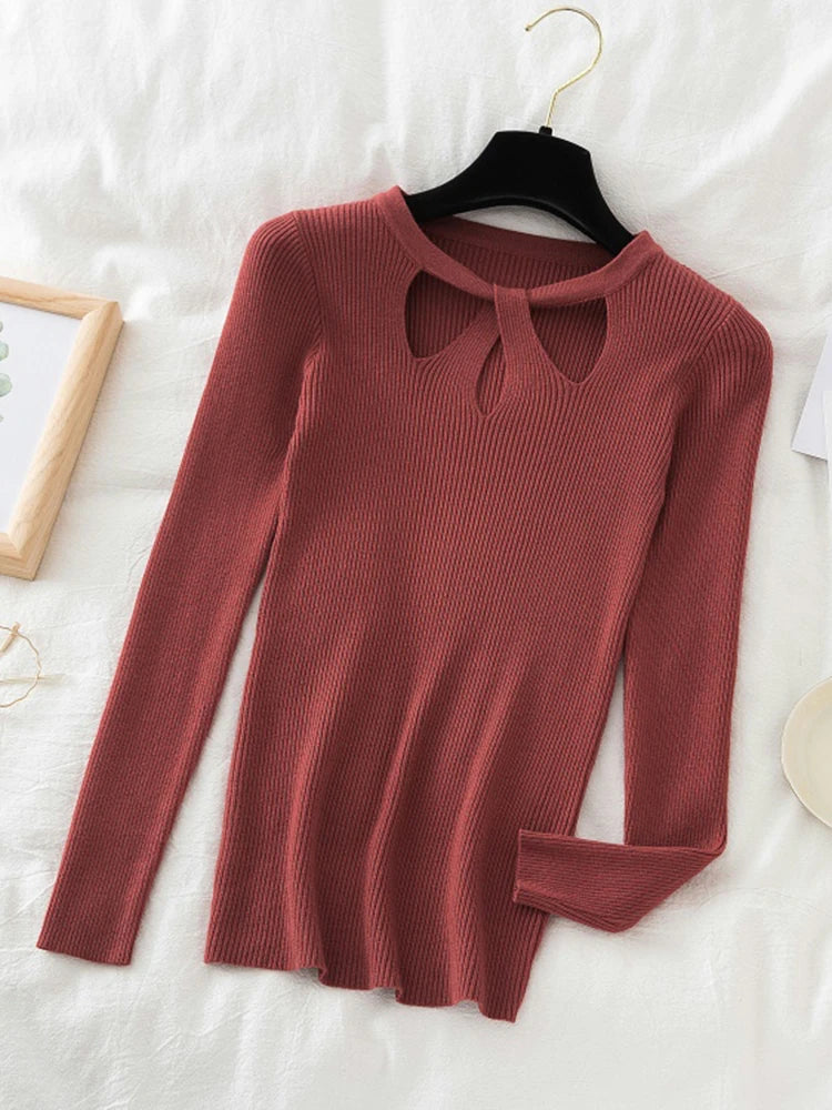 2025 Fashion Hollow Out Women Sweaters Autumn Winter Tops Slim Women Pullover Knitted Sweater Basic Solid Jumper Soft Warm Pull.