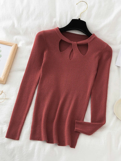 2025 Fashion Hollow Out Women Sweaters Autumn Winter Tops Slim Women Pullover Knitted Sweater Basic Solid Jumper Soft Warm Pull.