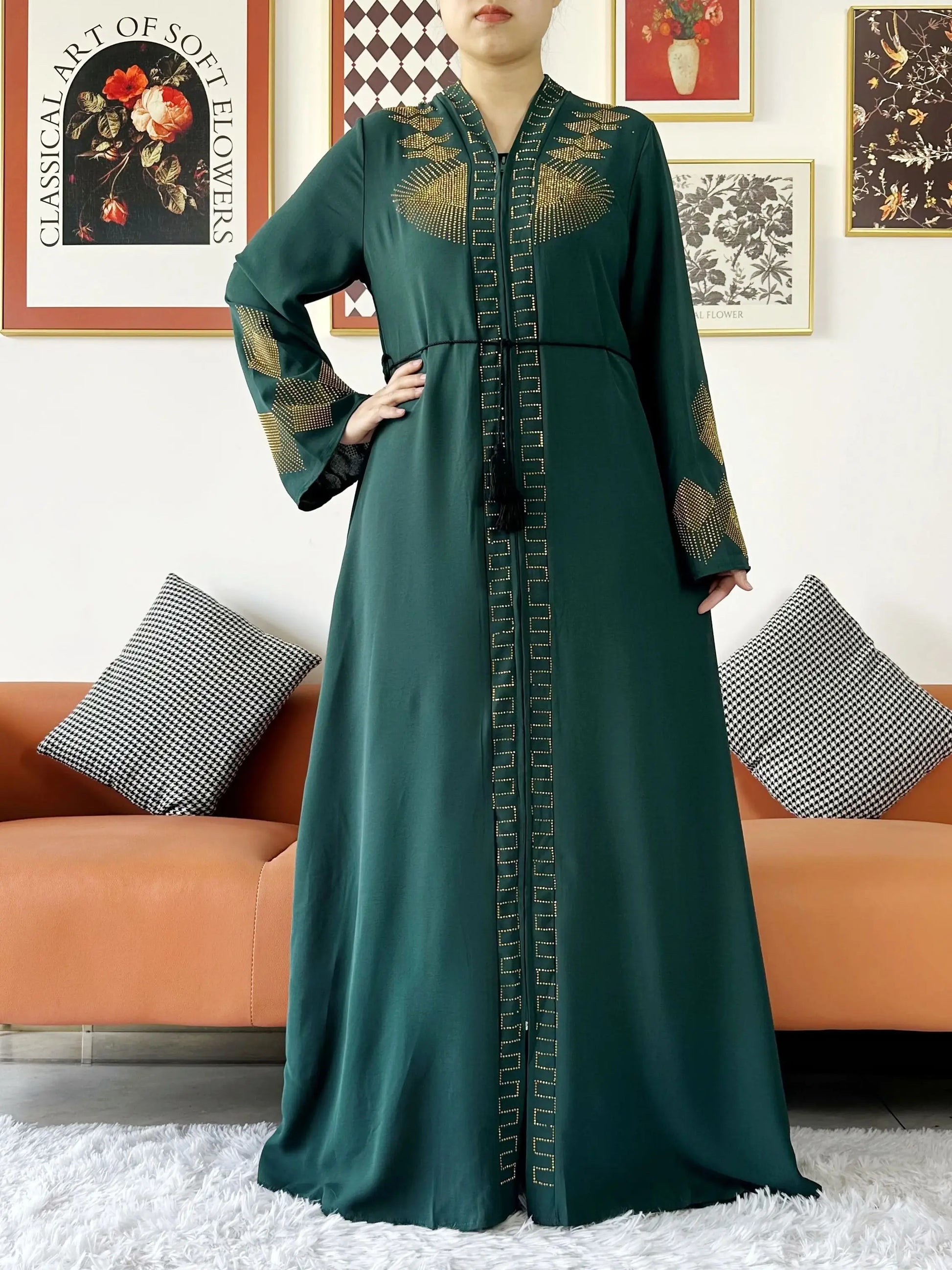 New Women Elegant Dress Chiffon Open Abaya with Zipper Muslim Women Dress Islamic Clothing Cardigan Abaya Women Muslim Dress.