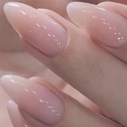 24pcs Upgrade Your Look With White gradient almond false nails 1pc Nail File & 1Nail Glue Sticker Kit Nails.