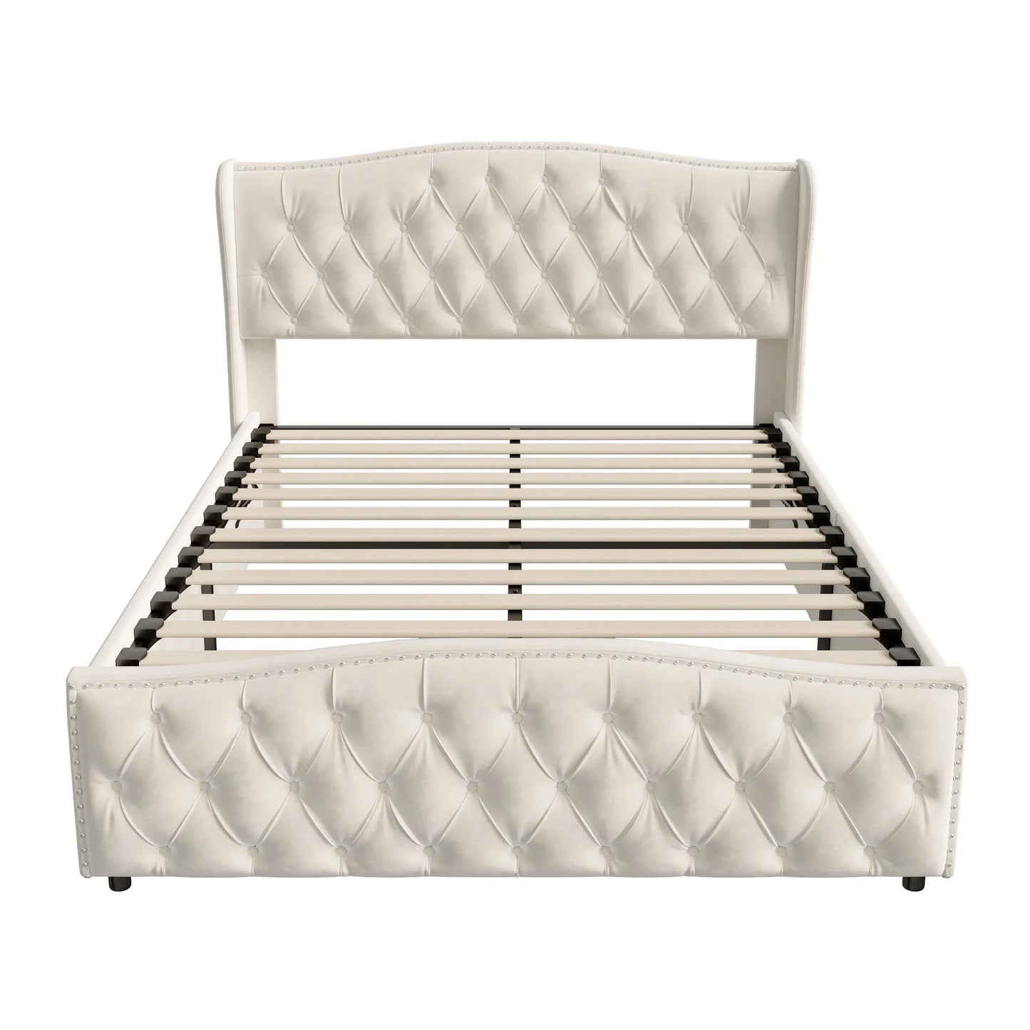 Lazyspace Samt gepolsterter Bettrahmen mit Lattenrost, hydraulisches Bett mit Stauraum, modernes Doppelbett mit Nietenverzierung