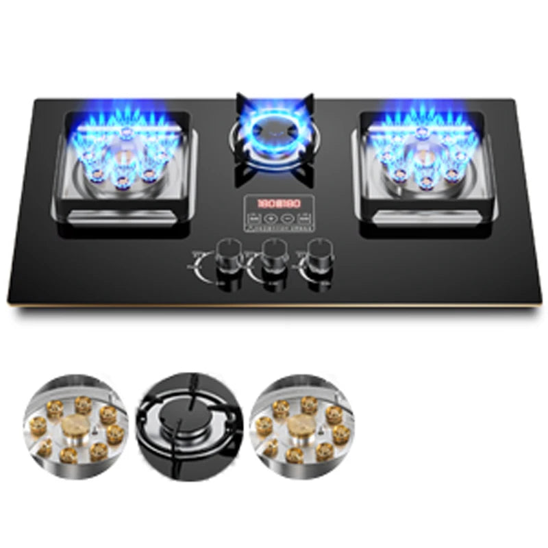 7.2KW Gas Stove Household Three Stove Timing Table Embedded Dual-purpose Natural Gas Liquefied Gas Fire Stove Gas Stove.