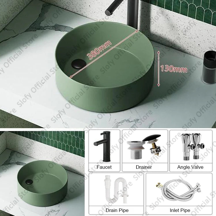 Grünes Haushalts-Hotel-Badezimmerwaschbecken, einfaches künstlerisches Keramik-Waschbecken über der Theke, Sockelwaschbecken, Balkon, Waschmaschine, Waschbecken